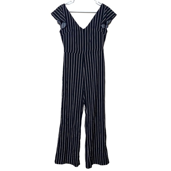 Etophe studios jumpsuit black white striped cap flutter sleeves like new size M - Picture 1 of 8